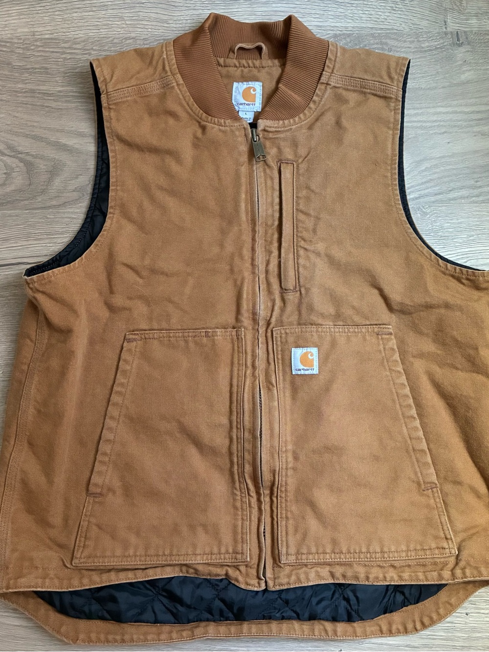 Carhartt Duck Vest Men's Size L RN 14806 Tan W/ Black Interior EUC